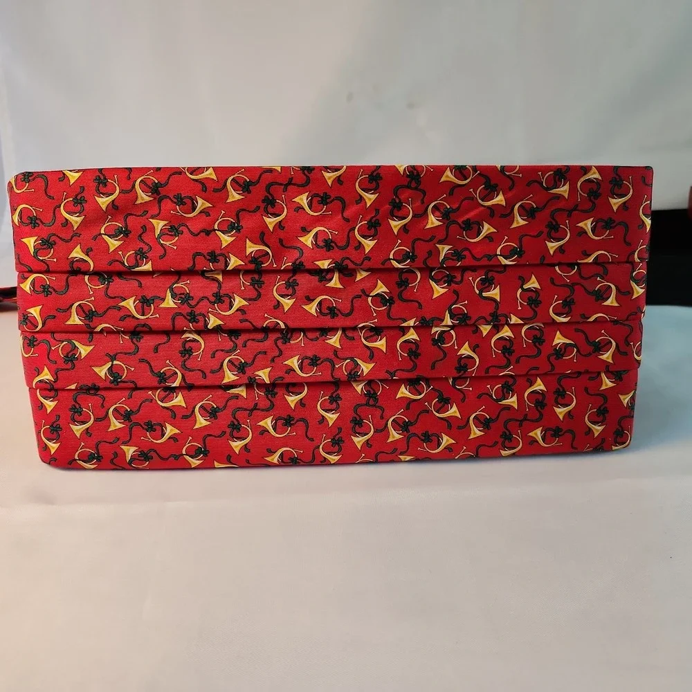 NIB Vintage Alynn USA Silk Cummerbund Bow Tie Set French Horn Music Red Tuxedo